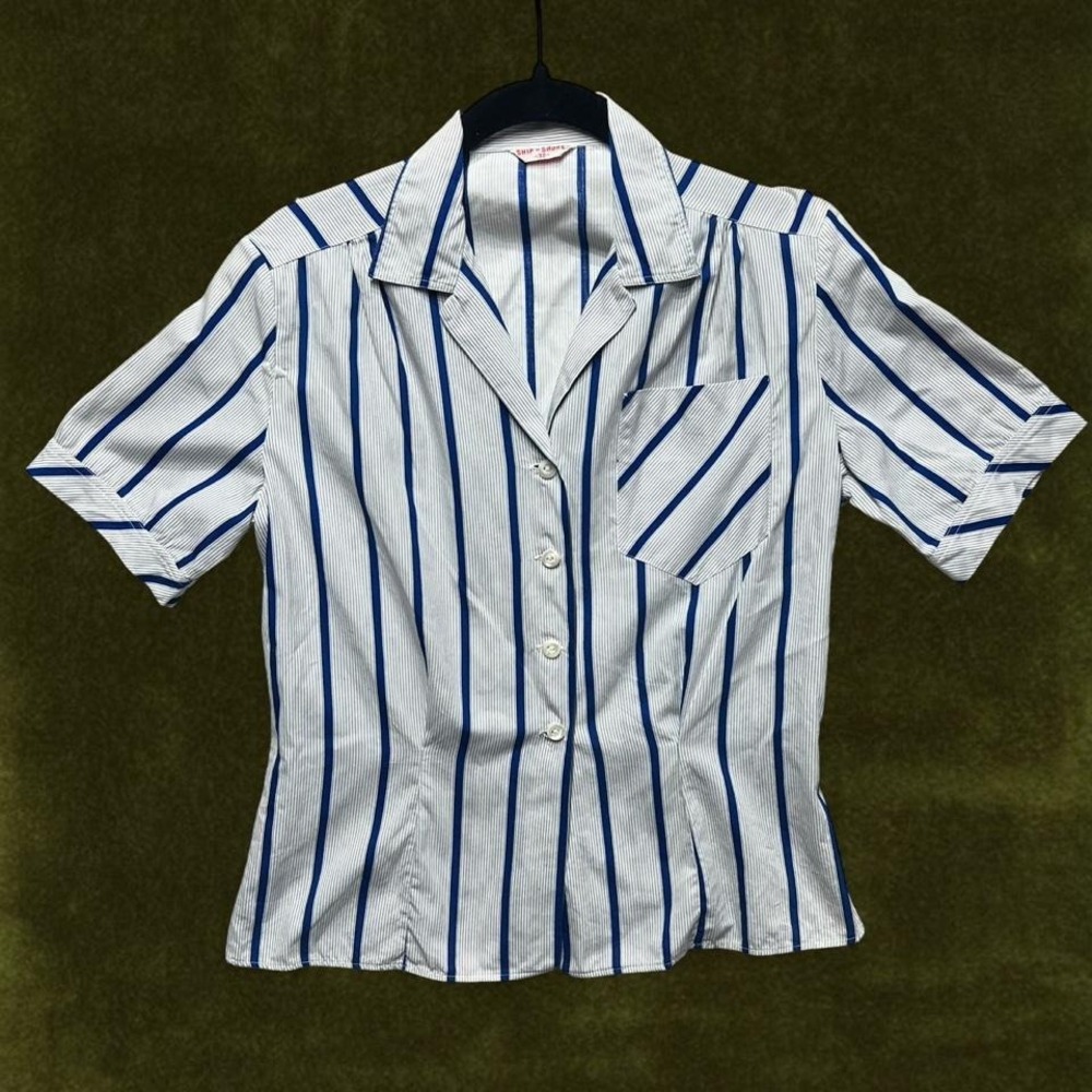 Vintage 60s Ship N' Shore Striped Nautical Button Up Blouse // Modern XS